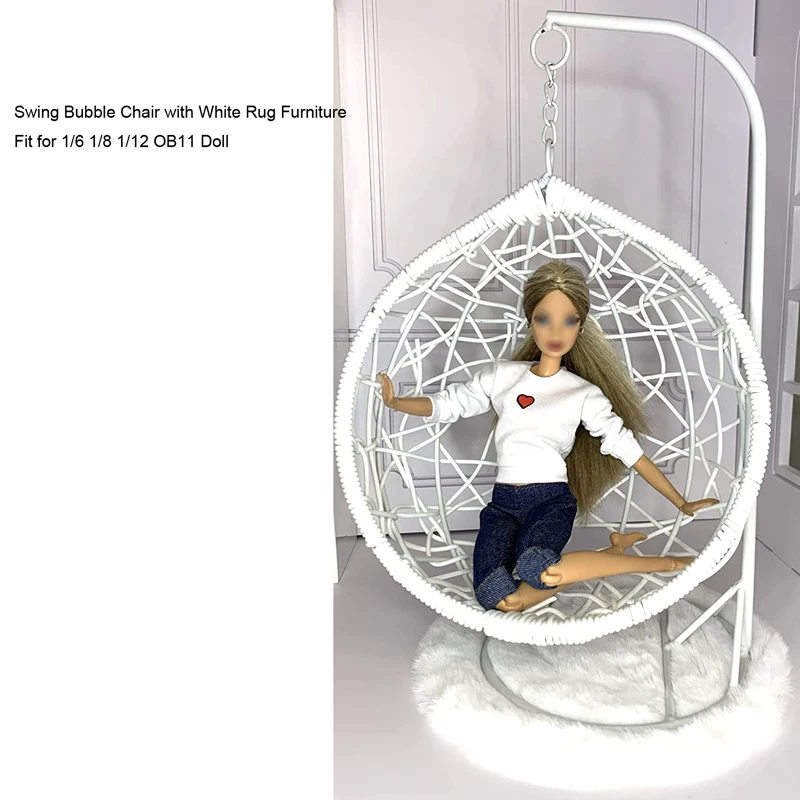 

NEW BJD Doll Props White Simulation Swing Bubble Chair with White Rug Furniture Fit for 1/6 1/8 1/12 OB11 Doll Mini Furniture