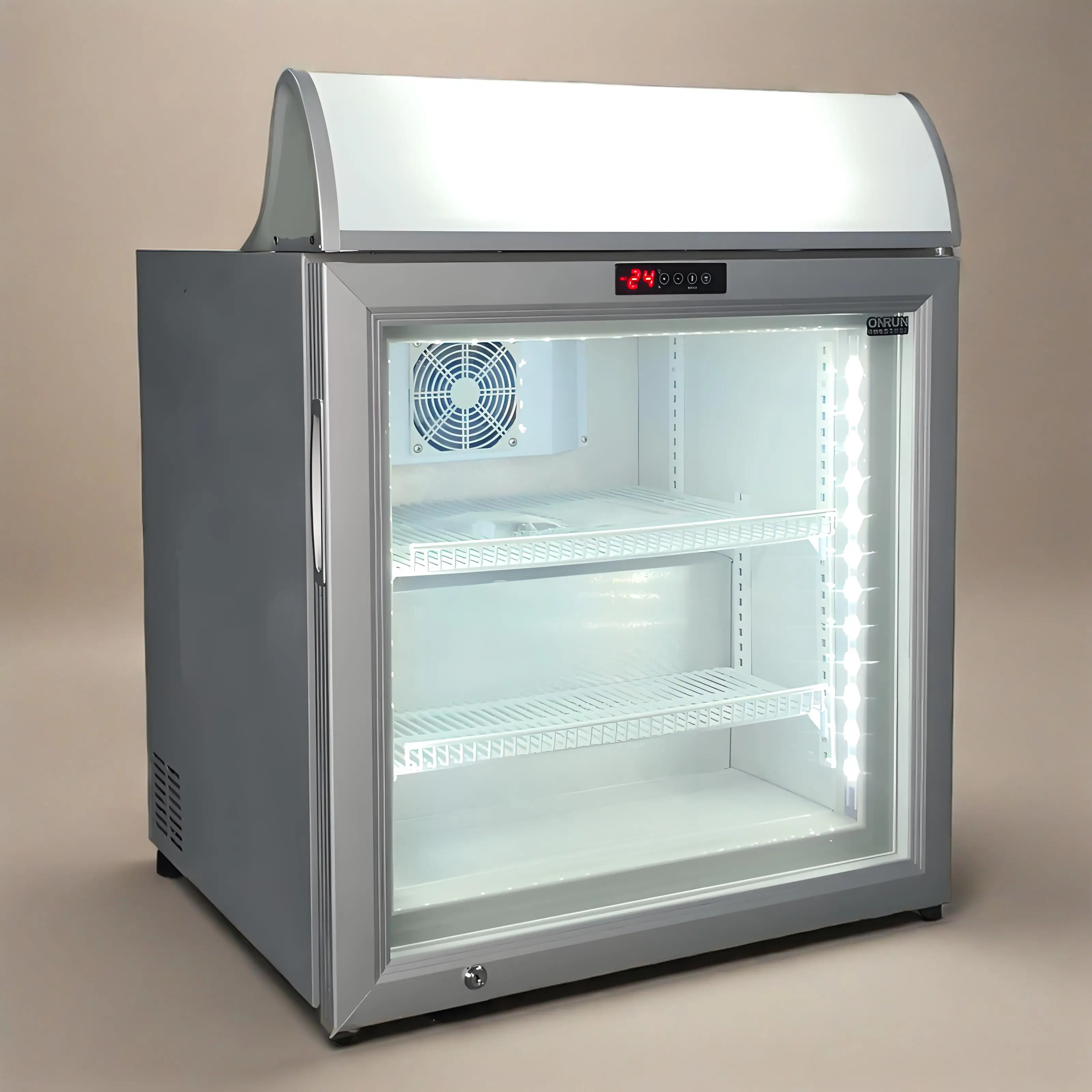 Single Glass Door Compact Fan Cooling Desktop Compact Freezer Showcase Commercial Store Vertical Freezer Ice Cream Refrigerator