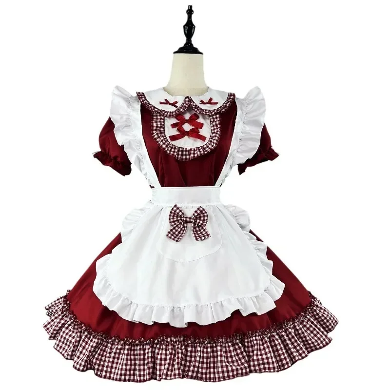 Abito da principessa Lolita Anime giapponese cameriera Cosplay Kawaii School Girl Party Cameriera Costumi di gioco di ruolo Abito con fiocco scozzese taglie forti