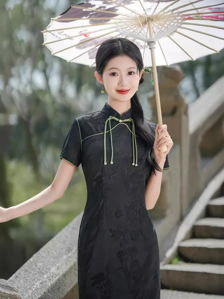 Vestido high-end feminino, novo estilo chinês, Qipao verão, melhoria diária, juventude fresca, 2024