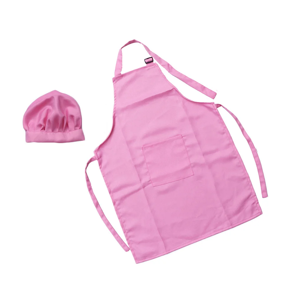 2pcs Kids Children Apron Hat Cooking Playset Thickened Durable Kitchen Baking Painting Decorating Gift For 8-13 Years