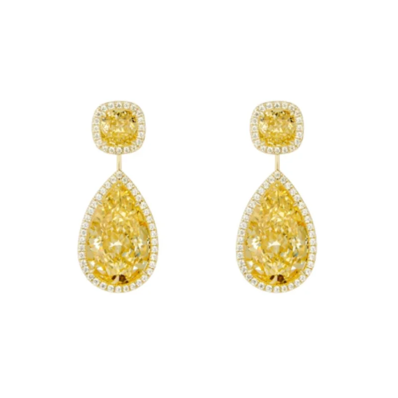 

BELLUX 925 Silver Synthetic Zircon Earrings topaz Water Drop Pear Yellow Diamond Luxury Vintage Earrings