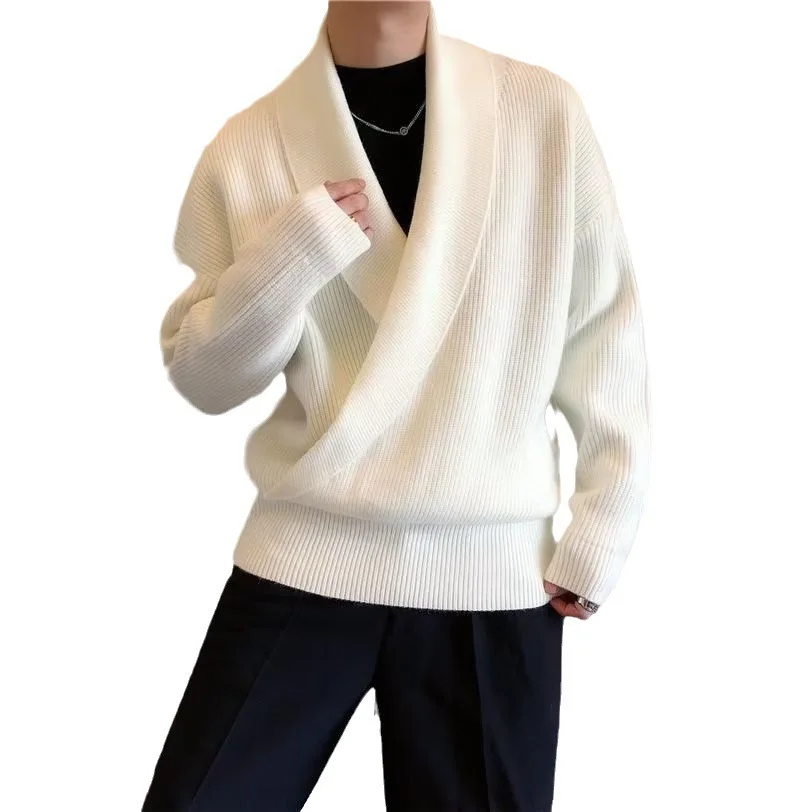 Maglione Vintage con scollo a V da uomo autunno inverno pullover lavorati a maglia caldi per uomo maglioni Casual larghi a maniche lunghe Streetwear