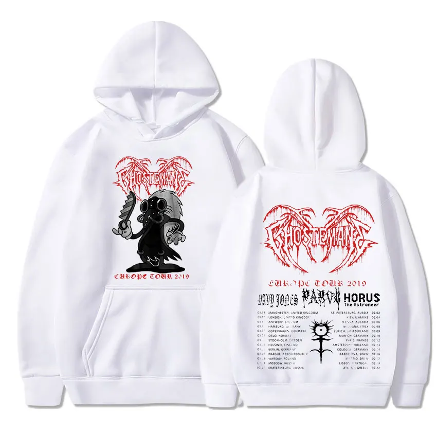 Ghostemane Europe Tour 2019 Double-sided Graphic Print Hoodies Men Women's Hooded Sweatshirt Vintage Black Long Sleeve Pullover