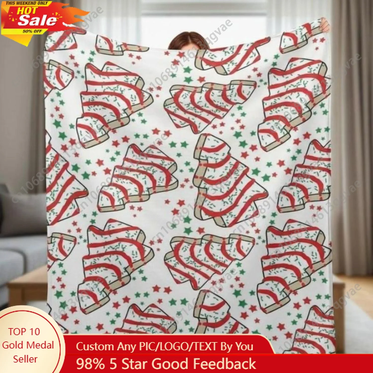 

Whimsical Christmas Tree Cake Throw Blanket Cozy Christmas Holiday Tree Cake Pattern Blanket Christmas Gift for Mom