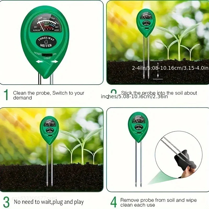 3 in 1 Soil PH Meter Sunlight PH Tester Garden Flowers Soil Moisture Sensor Meter Plants Acidity Humidity PH Monitor Detector