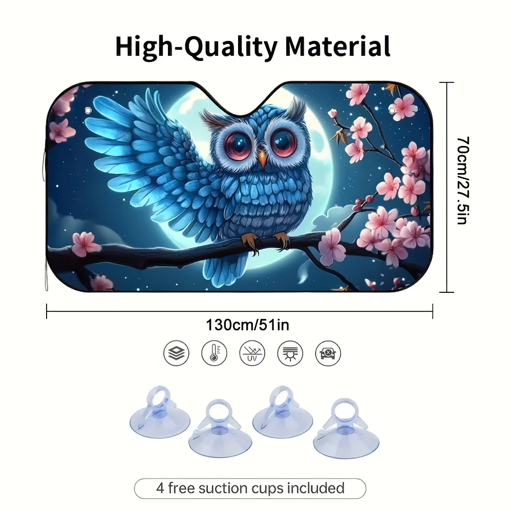 Enchanting Cats & Cherry Blossom Flowers Print Car Sunshade - Stylish & Efficient, 4 Suction Cups For Easy Installation, Foldabl