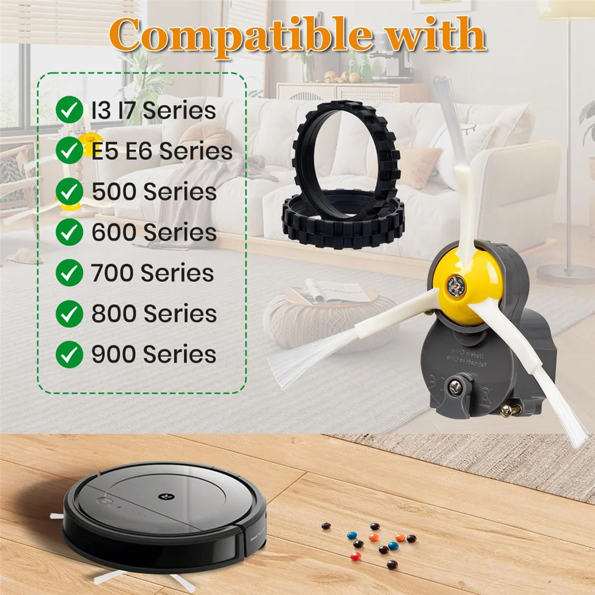 Reemplazo de ruedas de neumáticos y módulo de Motor de Cepillo Lateral A20M Compatible con 500 600 700 800 900 I7 E6 E5