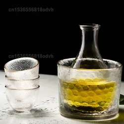 Japanese Style Wine Glass Set, Sake Pot with Three Glasses, Hammer Frosted Design, Gift Pot Set, Elegant