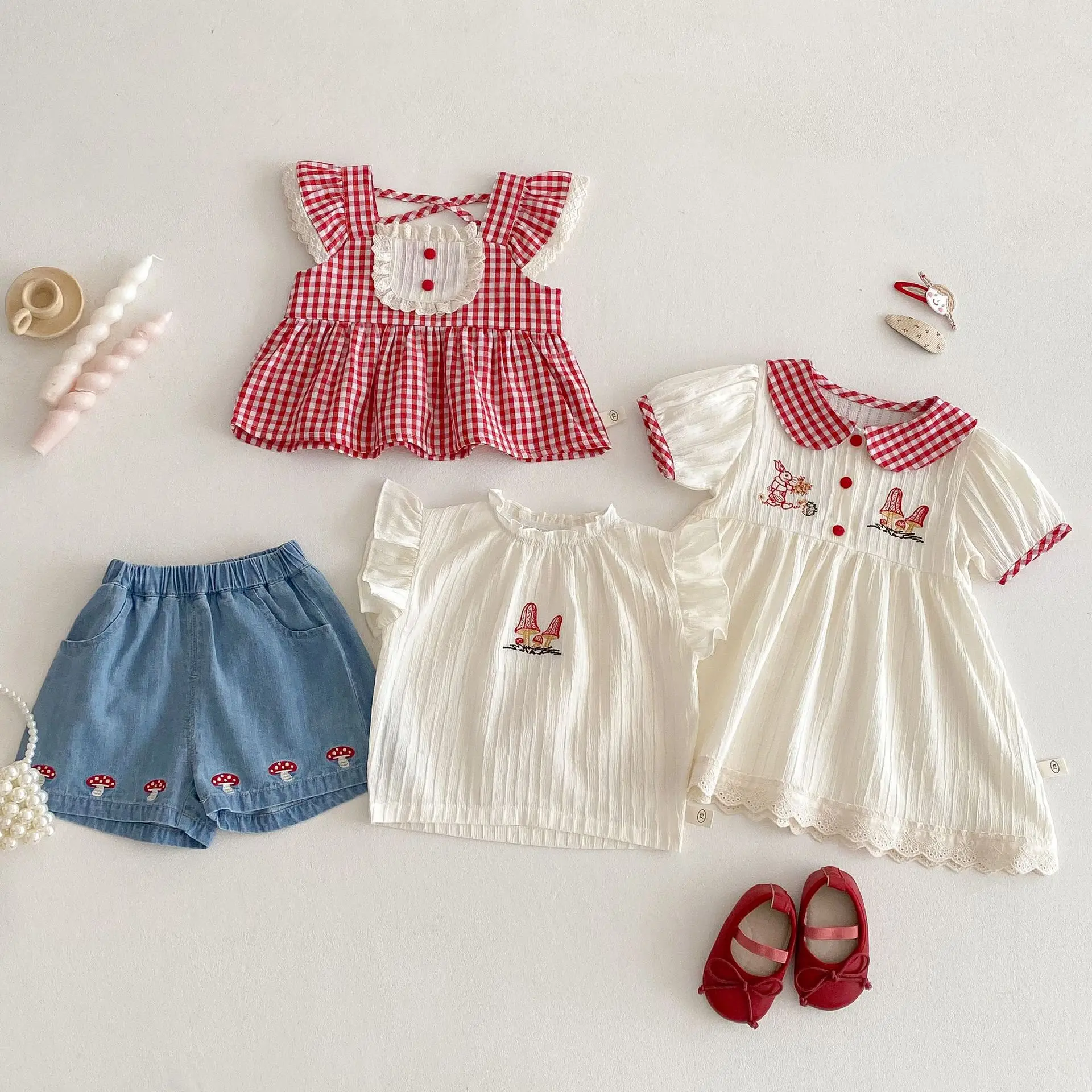 Children Plaid Dress 2025 New Summer Baby Korean Summer Dress Girls Peter Pan Collar Embroidered Dress