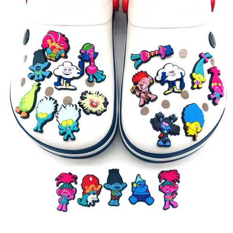 20PCS/set Trolls Croc Shoe Charms Shoe Flowers Cartoon Accessories Shoes Decorations for Croc Slippers Buckle Gifts