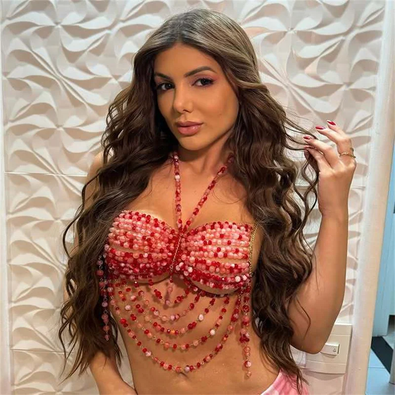 

CHICATWILL European Hotsweet Sexy Lady Camis Beads Tassels Tops Woman Halter Vest American Handmade Accessories