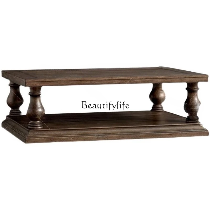 

French solid wood living room coffee table small apartment retro old rectangular tea table coffee table