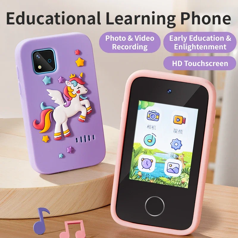 Kids Smart Phone Camera Toy 2.4in Touchscreen Unicorn Baby Multilingual With Music Digital Camera Toys for Girls Boys Age 3-8 view 2