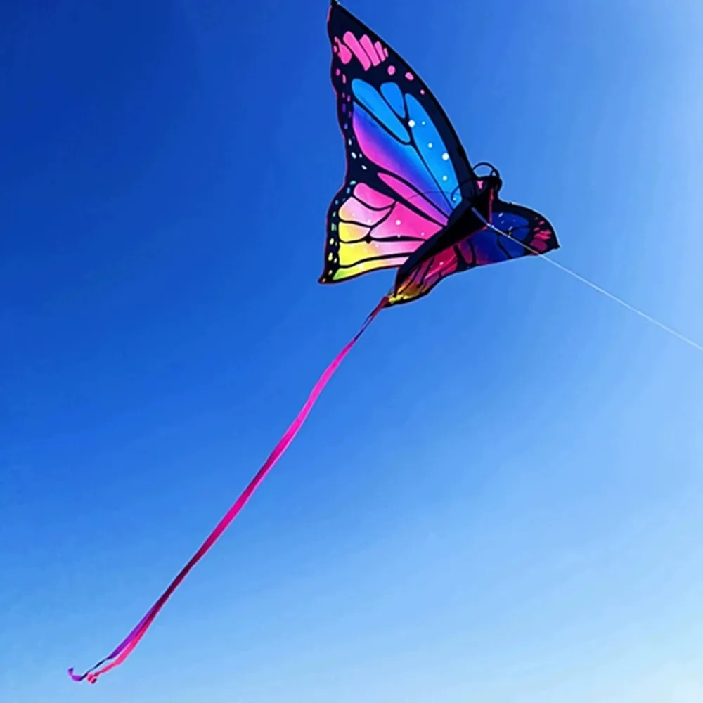 Kids Gift Colorful Butterfly Kite Beautiful Butterfly Steering 1.45m Kite Easy to Fly Air Bounce Flying Toy Family Interaction