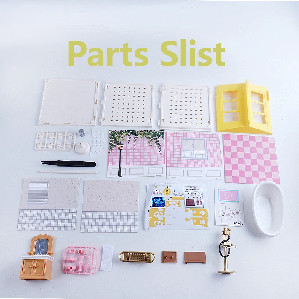 Lemon Bathe DIY Mini Bathroom Set Miniature House Kit With Led Lights Realistic Bathtub Sink Dollhouse Accessories Model Gift