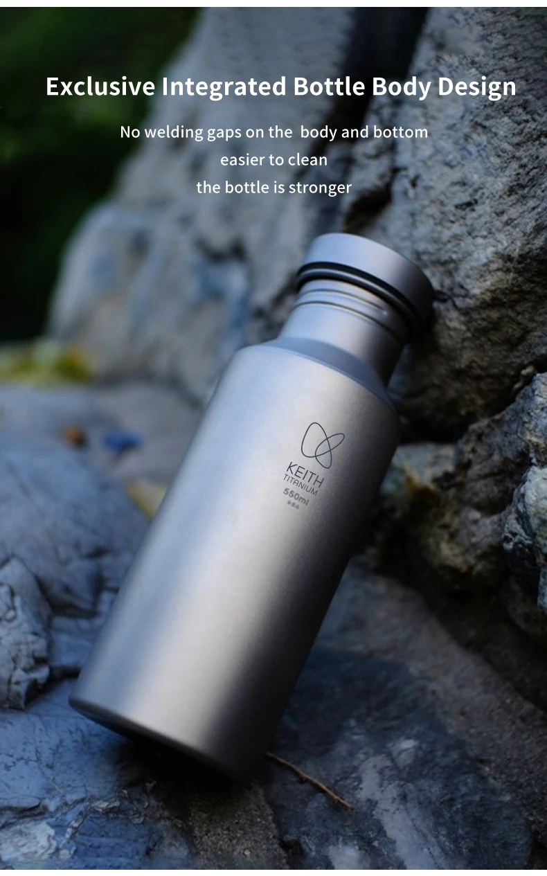 KEITH Sportflasche aus reinem Titan, ultraleicht, tragbar, auslaufsicher, mit Aufbewahrungstasche für Outdoor-Camping, Wandern, Fitness – Detail 4