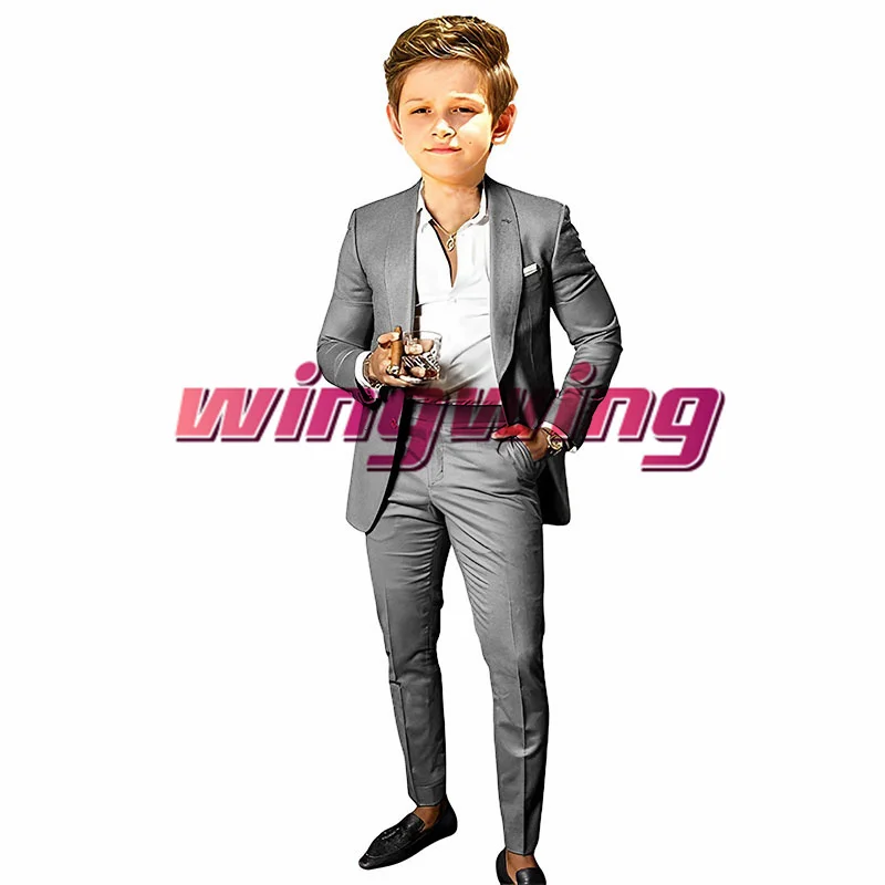 Brown Boys Suit Jacket Pants Set of 2 Fashion Wedding Tuxedo Shawl Collar Blazer for Kids 2-16 Year Clothes