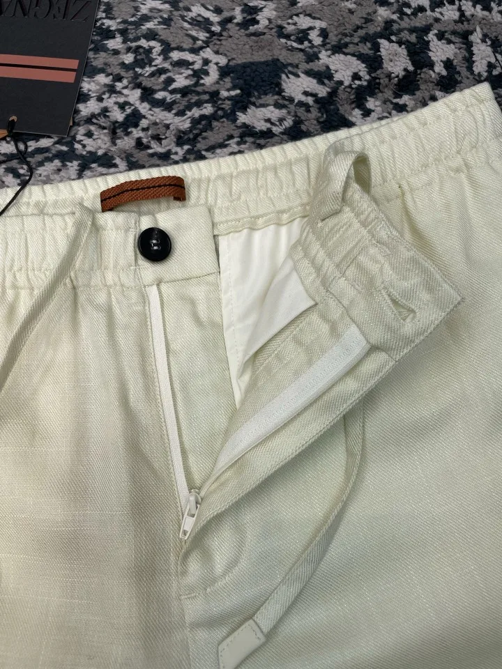 ZEG Mens Old Money Style Spring Summer Linen Straight Shorts Elastic Waist Internal Drawstring Zipper Button Closure Dual Pocket