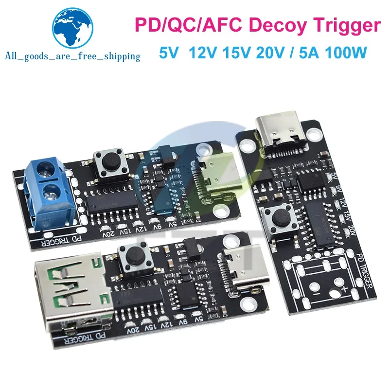 TZT-USB Type-C Fast Charge Trigger Board Módulo, Boost Power Module, PD, QC, Decoy, 100W, 5A, 2.0, 3.0