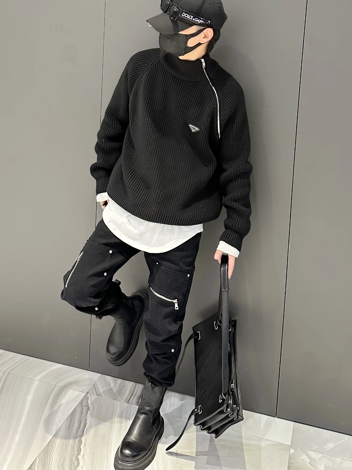 Men's Fashion Zipper Rivet Personality All-Matching Jeans Micro-Elastic Slim Fit Pants Slimming Solid Color Men's Trousers