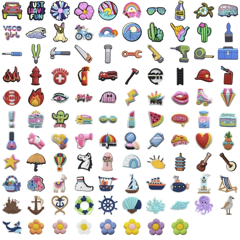 

93-115 Pieces Bulk Shoe Charms for Crocs Accessories Picnic Shoes Charm for Croc Decorations Pins Men Jeans Woman Clogs Clips