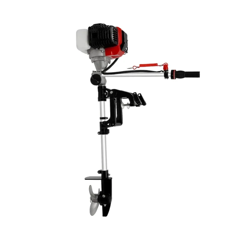 Bymaocar Außenbordmotor 2-Takt 2,3 PS 52cc Bootsmotor Leichtgewichtig Tragbar Handstart Luftkühlung Überhitzungsschutz Kurzstrecken-Wasserbetrieb 360° °   Lenkstangen-Verwirrungsschutzplatte