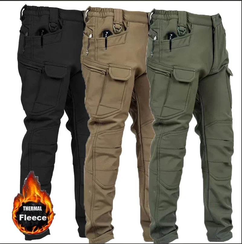 Men\'s 5XL Autumn Winter Softshell Elastic Camping Hiking Trekking Fishing Hunting Pants Outdoor Cycling Tactical Cargo Trousers