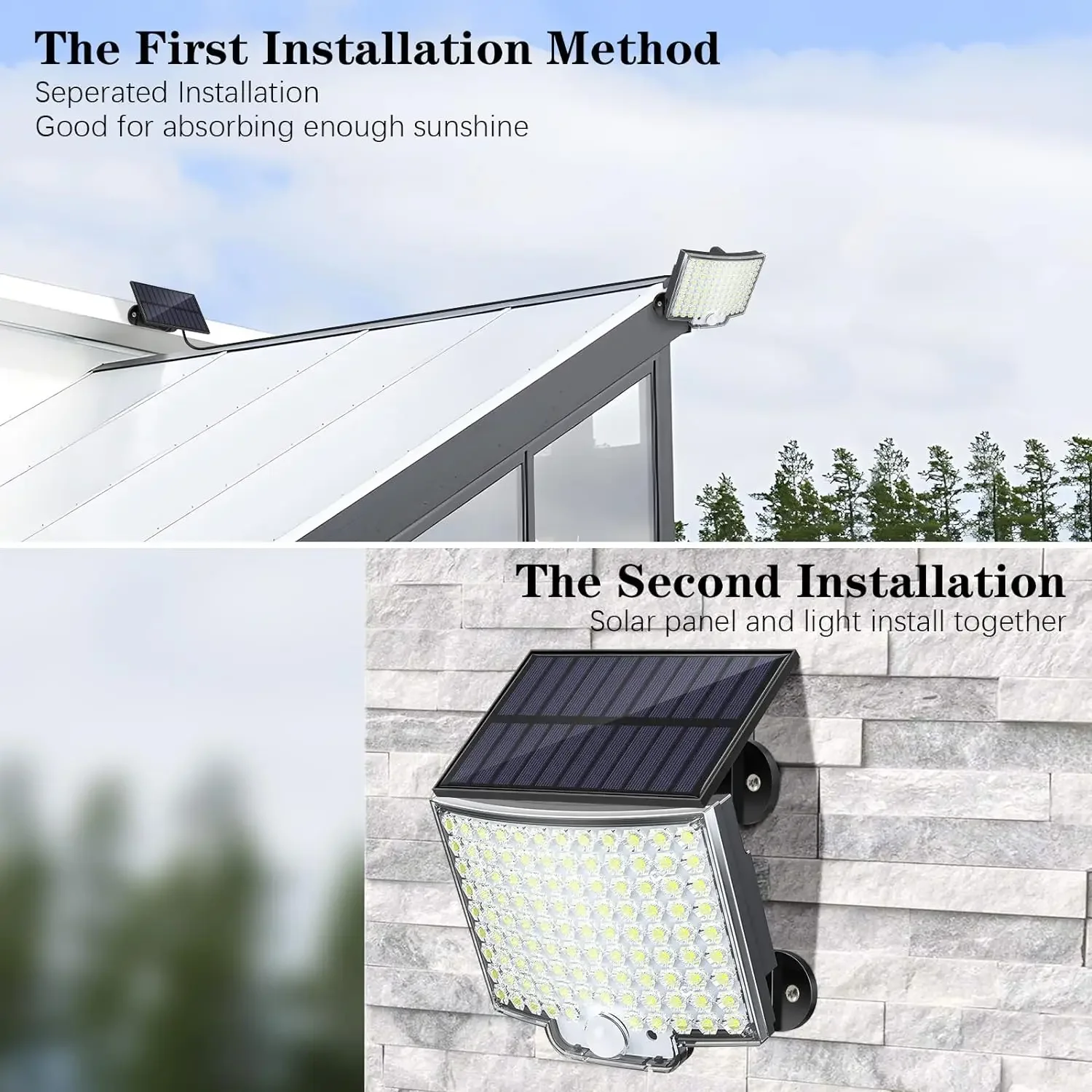 New 106/160 LED Solar Motion Light Outdoor Separate Panel Solar Flood Lights 3 Modes for Garden Garage Waterproof Wall Lights