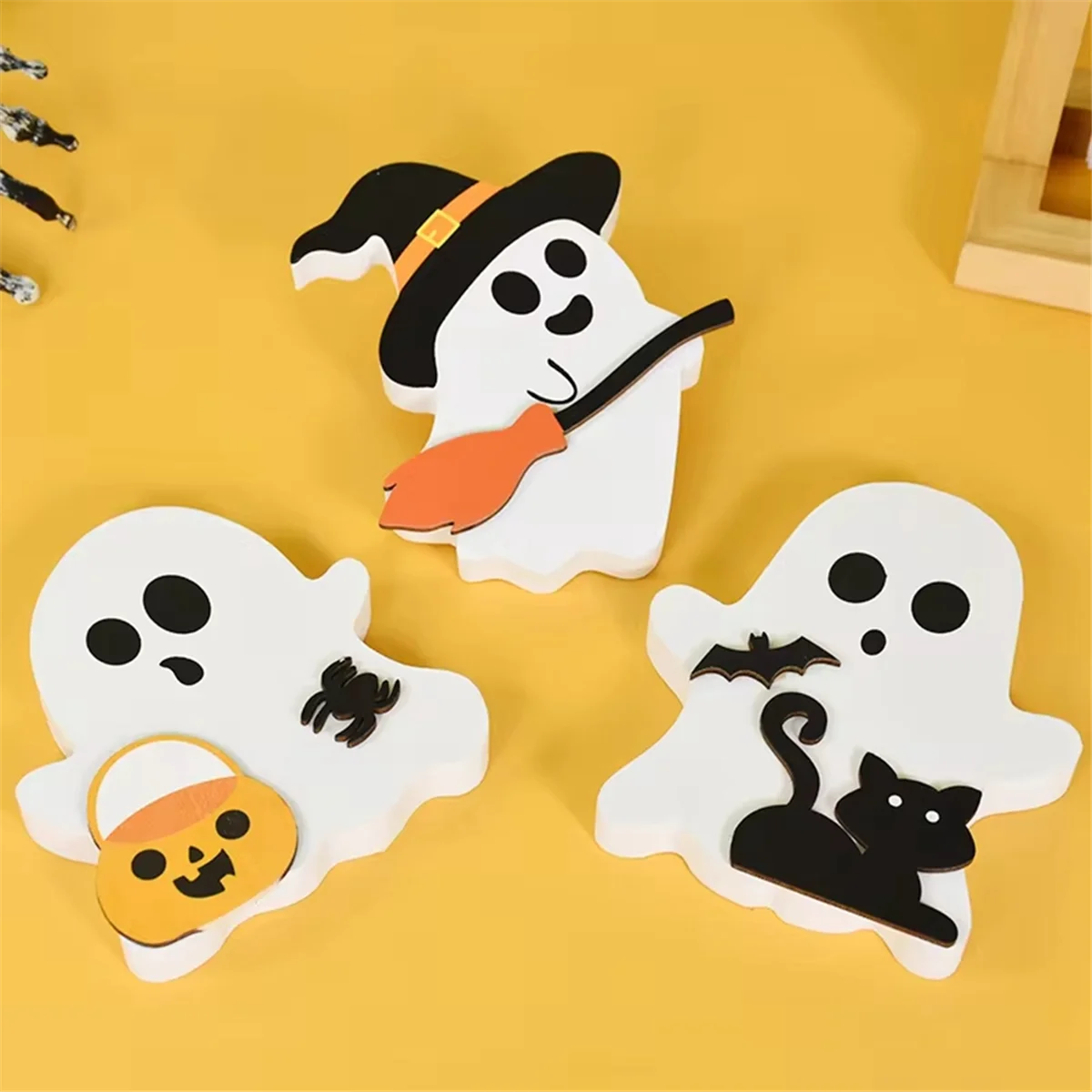 ABJY – panneau décoratif en bois pour Halloween, chauve-souris fantôme, balai de sorcière, décoration intérieure de Table de cuisine, de salle