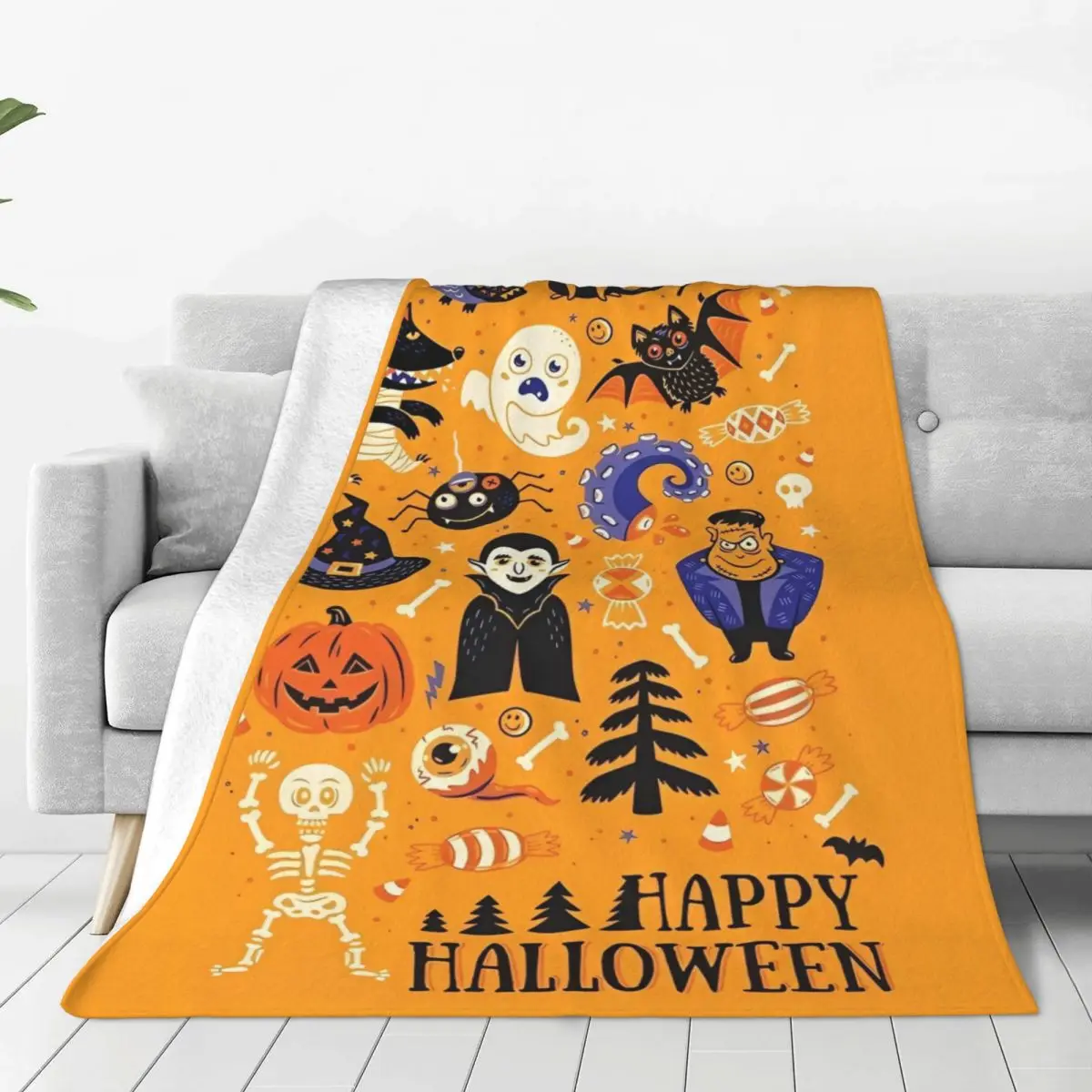 Halloween Villains Cartoon Flannel Blanket Soft Warm Throw Blanket for Outdoor Decorative Fashion Bedspread Sofa Bed Cover