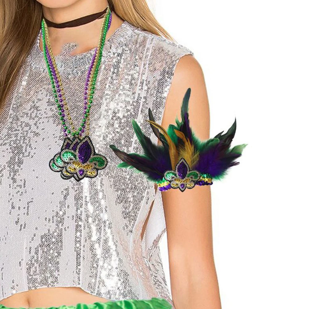 Feather Armband Vibrant Carnival Accessory Mardi Gras Feather Sequin Armlet Fluffy Ring Festive Masquerade Party Dress Up