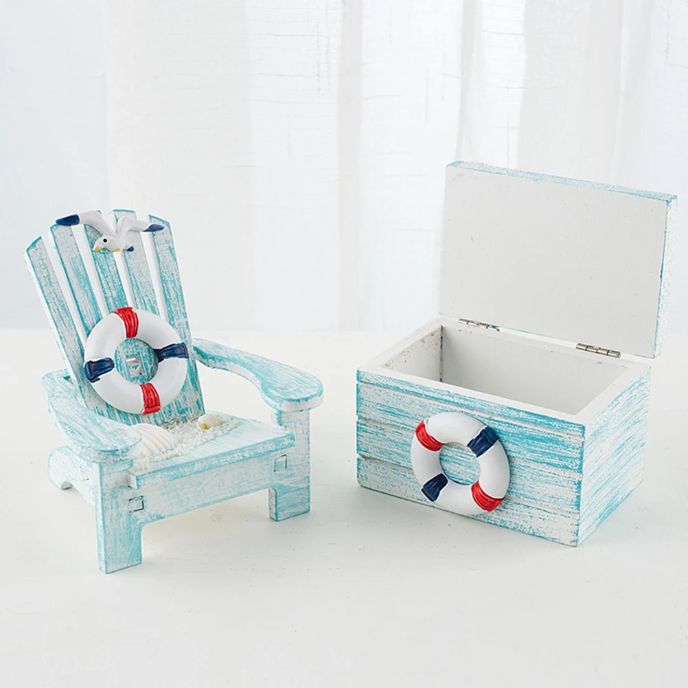 

Mediterranean Style Mini Beach Chair Decor Realistic Shape Wood Material Living Room Bedroom Ocean Theme Gifts Beach Decorations