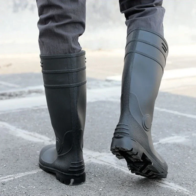 

Длинные нескользящие мужские туфли с круглым носком, пластиковые рабочие без шнуровки, резиновые модные галоши для взрослых, мужские резиновые сапоги для городской воды, грязи