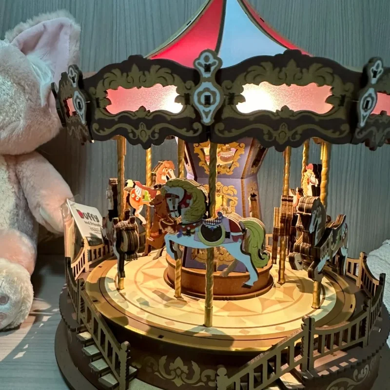 Robotime Carousel صندوق تشغيل الموسيقى ثلاثية الأبعاد لغز خشبي مع أضواء LED والعتاد نموذج بناء البناء الحرفية مجموعات هدايا عيد الميلاد عيد الميلاد #2