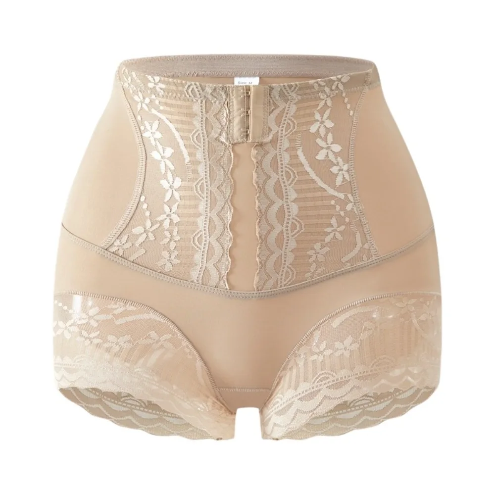 High Waist Lace Shapewear Panties with Buckle Base Layer Boyshorts Butt Lifter Briefs Waist Trainer Flowers