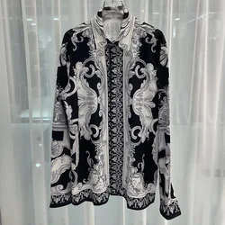 Camisa real de luxo masculina, estilo corte, estampa floral completa, manga longa, baile de baile, festa, camisas masculinas, vintage