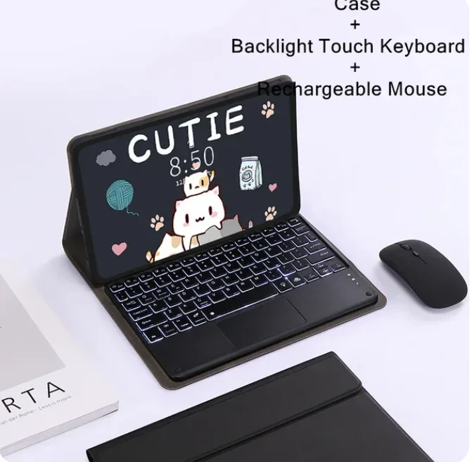 

Чехол для Xiaomi Redmi Pad SE 2023, 11 дюймов, Bluetooth, беспроводная подсветка, чехол для планшета, клавиатура, чехол для мыши, испанская клавиатура, чехол Funda