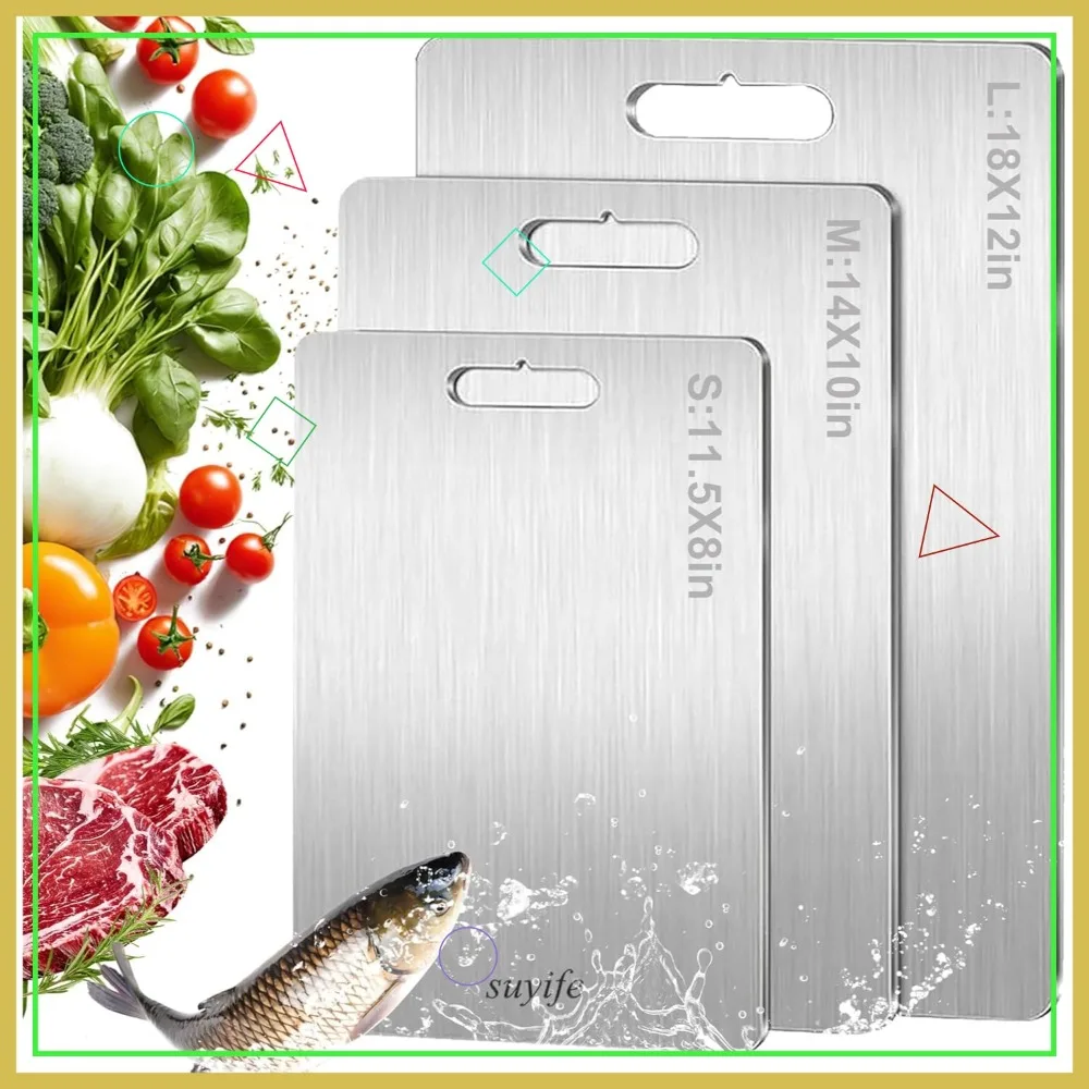 

Набор из 3 титановых разделочных досок, двусторонние, пищевые, для мяса, овощей и фруктов, можно мыть в посудомоечной машине