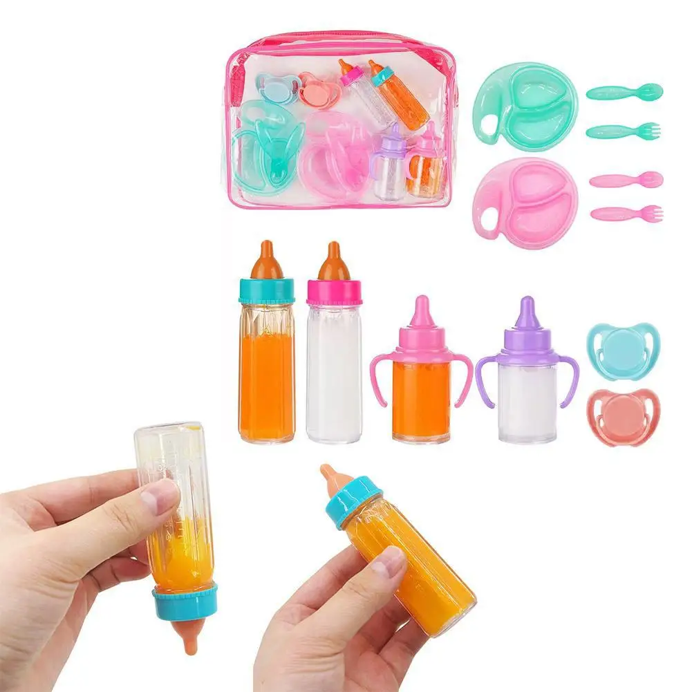 Magic Disappearing Baby Bottle Toy Set, Realistic Doll Feeding Accessories with Pacifier Juice Bottle Spoon, Pretend Play