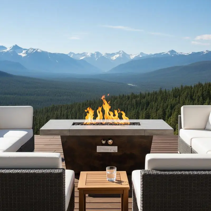 

42" Rect. Gas Fire Pit Table, 50K BTU Outdoor Heating, Cement-Like Texture, Ideal for Patio, Backyard & Garden Use