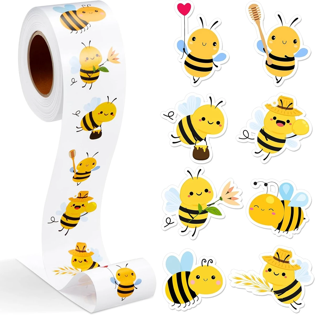 500 Pcs/roll Bee Stickers Teacher Reward Stickers Cute Animal Stickers School Supplies Incentives Roll Sticker