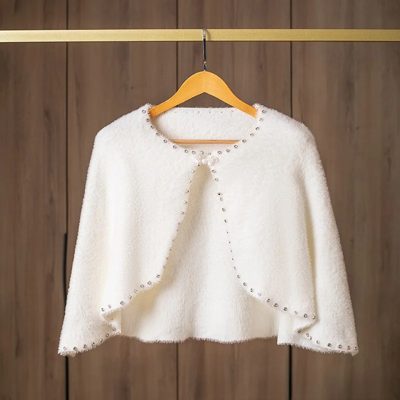 Bridal Plush Shawl Cape Chinese Style Wedding Wrap Cheongsam Outer Cardigan Poncho for Bride