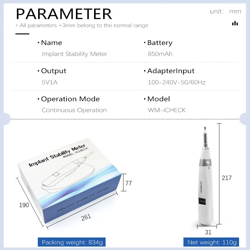Dental Implant Stability Tester - Resonance Frequency RFA Meter ISQ Measurement Device with Digital Display, Dentist Equipment