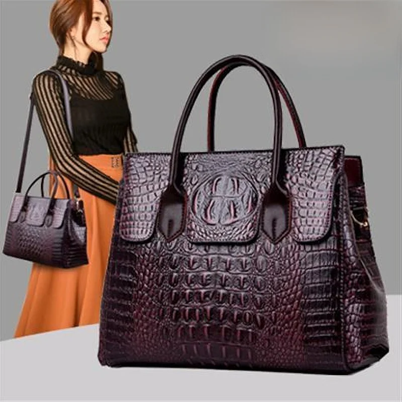 

Leather Women's Bag 2026 New Fashion Spring Summer Crocodile Pattern Large Capacity Middle-aged Mom Handbag Shoulder Crossbody