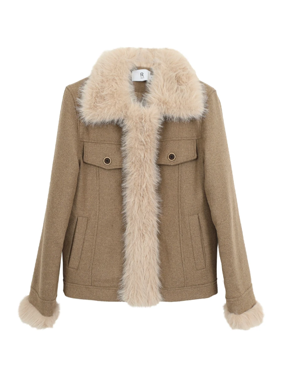 

Red Celebri Studio Women's Autumn Winter Wool Cotton Jaet 2025 New Sle Fluffy Outerwear Warm Commute Sle Long Sve