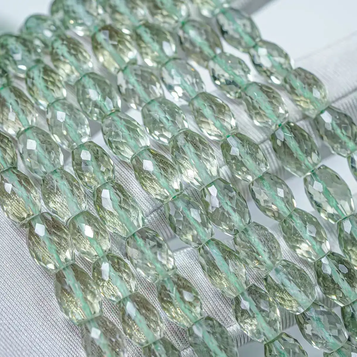 20cm 5A Green Crystal Rice Faceted 7-10mm for Jewelry Making Necklace FPPJ Wholesale Faceted Beads Jewelry Accessories