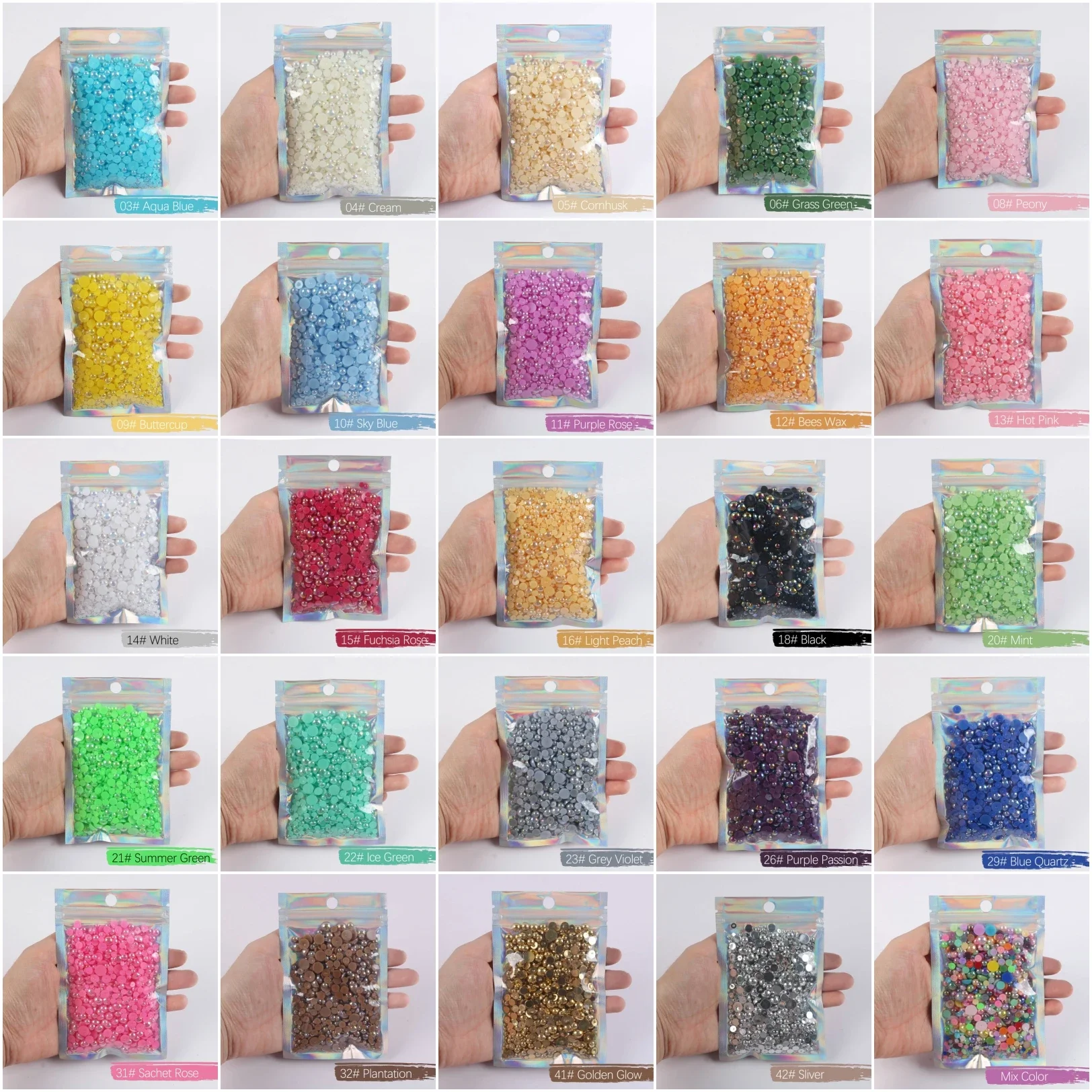 Mix Größe flache Rückseite ab Perlen abs Perle 1000 Stück 3 4 5 6 8mm Imitation Perle halbrunde Perlen für DIY Nail Art Crafts Dekoration