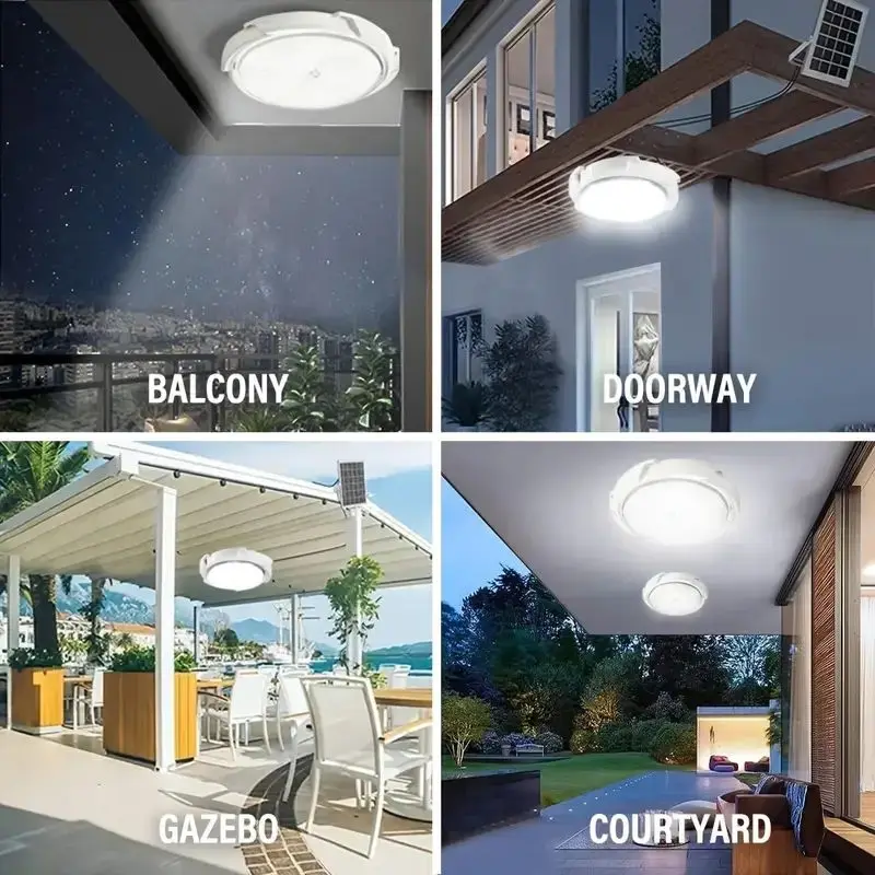 Solar Ceiling Light Remote Control 3 Color LED Indoor/Outdoor Lighting for Balcony Patio Garden Porch Living Room Bedroom Lamp