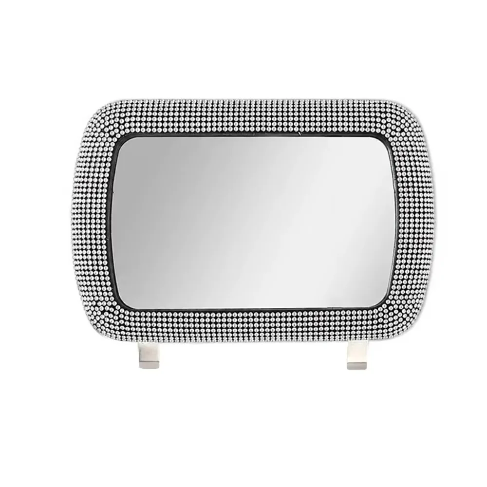 Rhinestone Car Visor Decoration Mirror Crystal Bling Women Makeup Mirror Easy Clip-On HD Sunshade Rear View Cosmetic Mirror